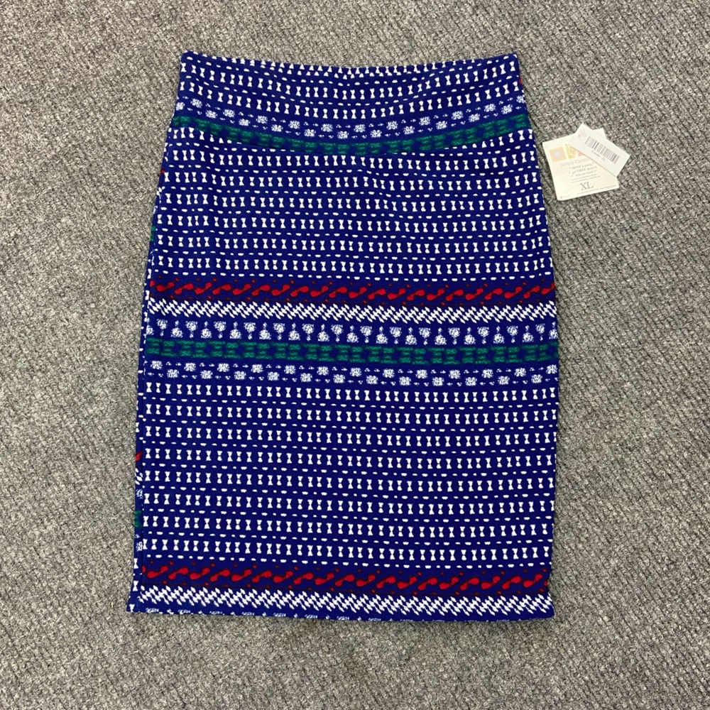 LuLaRoe Blue and Red Patterned Skirt